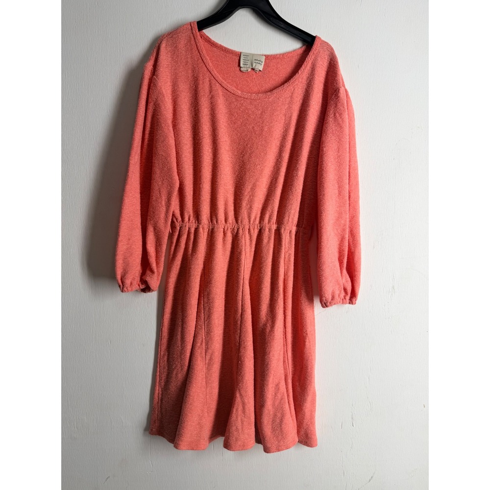 Anthropologie Saturday Sunday Coral Pink Slub Knit Elastic Waist Mini Dress S
